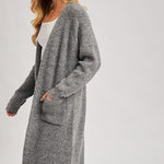 Longline Cardigan Sweater - Grey-Sweaters and Cardigans- Hometown Style HTS, women's in store and online boutique located in Ingersoll, Ontario