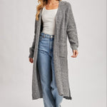 Longline Cardigan Sweater - Grey-Sweaters and Cardigans- Hometown Style HTS, women's in store and online boutique located in Ingersoll, Ontario