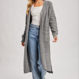 Longline Cardigan Sweater - Grey-Sweaters and Cardigans- Hometown Style HTS, women's in store and online boutique located in Ingersoll, Ontario