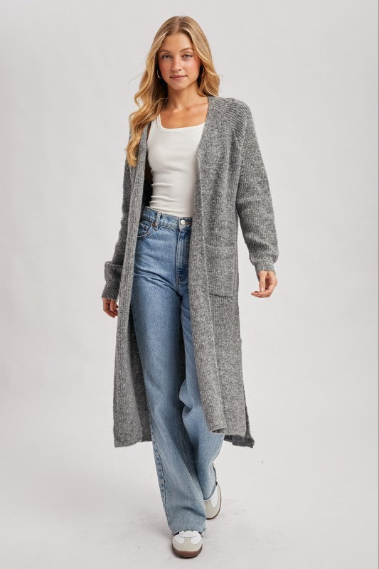 Longline Cardigan Sweater - Grey-Sweaters and Cardigans- Hometown Style HTS, women's in store and online boutique located in Ingersoll, Ontario
