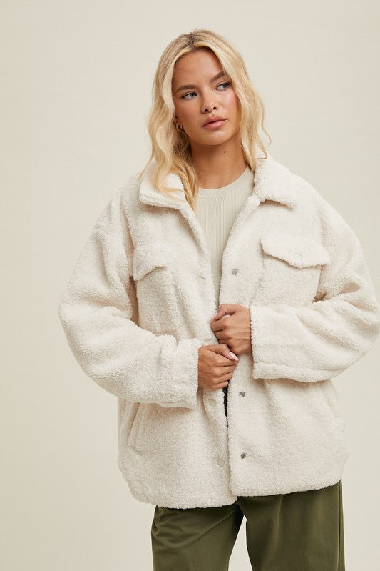 Sherpa Jacket - Cream-Coats & Jackets- Hometown Style HTS, women's in store and online boutique located in Ingersoll, Ontario