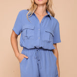 Button Down Romper -Blue-Jumpsuits & Rompers- Hometown Style HTS, women's in store and online boutique located in Ingersoll, Ontario