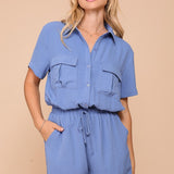 Button Down Romper -Blue-Jumpsuits & Rompers- Hometown Style HTS, women's in store and online boutique located in Ingersoll, Ontario