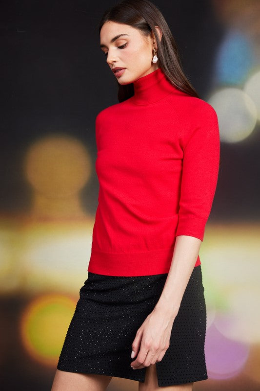 Soft Turtle Neck - Red-Sweater- Hometown Style HTS, women's in store and online boutique located in Ingersoll, Ontario