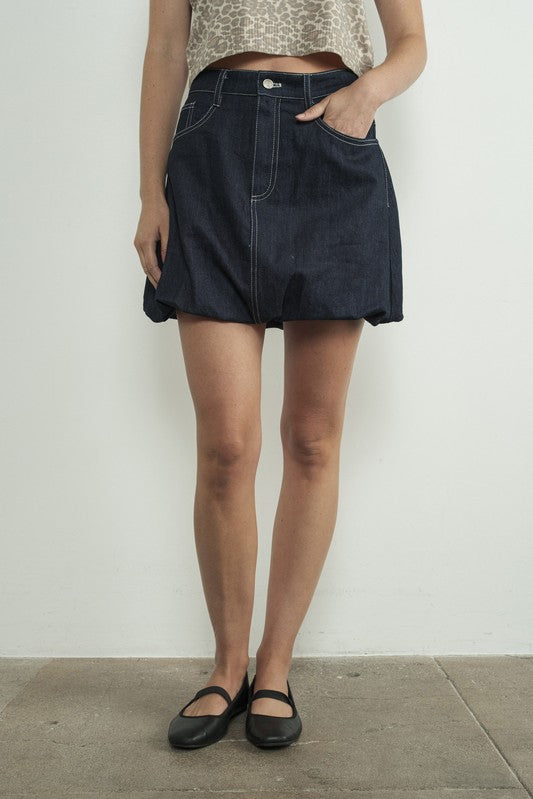 Denim Bubble Mini Skirt-Skirt- Hometown Style HTS, women's in store and online boutique located in Ingersoll, Ontario