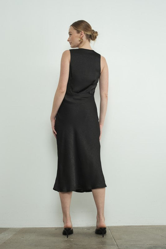 Cowl Satin Midi Dress - Black-dress- Hometown Style HTS, women's in store and online boutique located in Ingersoll, Ontario