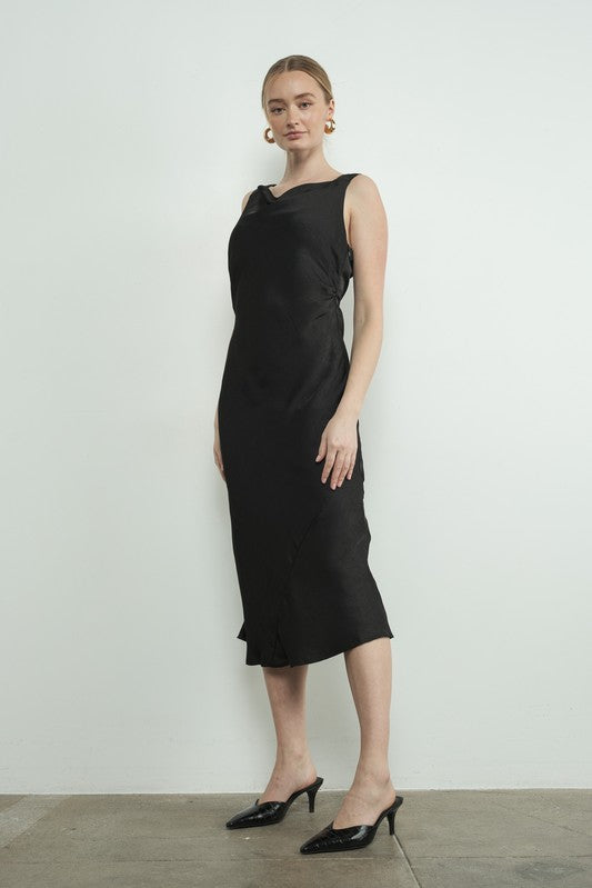 Cowl Satin Midi Dress - Black-dress- Hometown Style HTS, women's in store and online boutique located in Ingersoll, Ontario