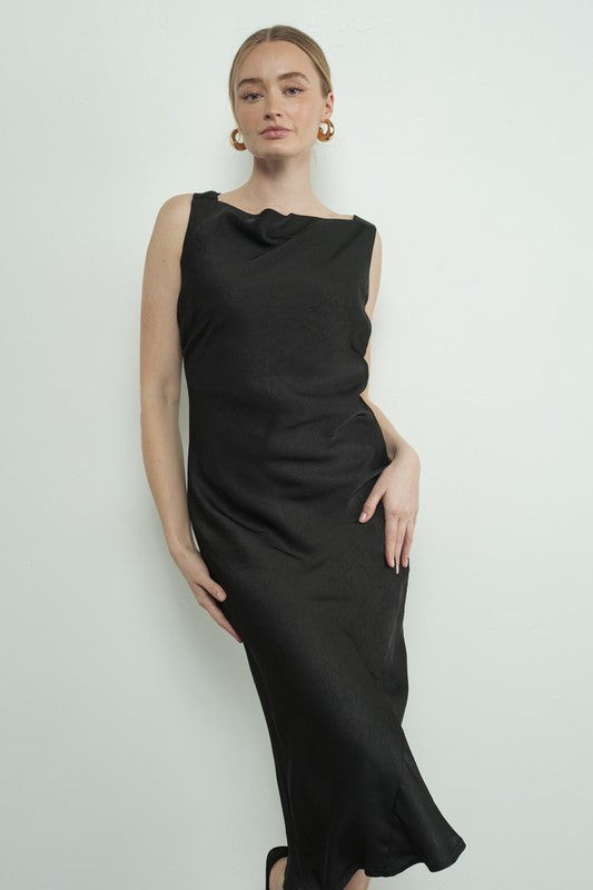 Cowl Satin Midi Dress - Black-dress- Hometown Style HTS, women's in store and online boutique located in Ingersoll, Ontario