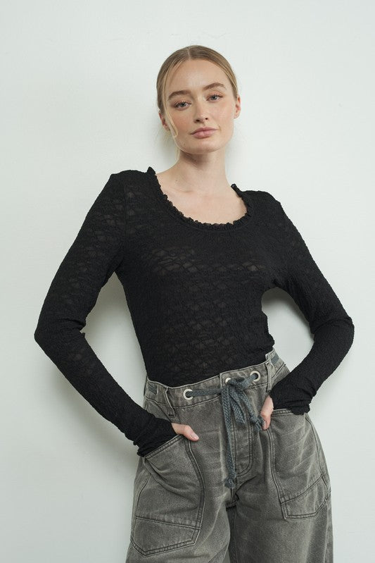 Floral Lace Top - Black-Tops- Hometown Style HTS, women's in store and online boutique located in Ingersoll, Ontario