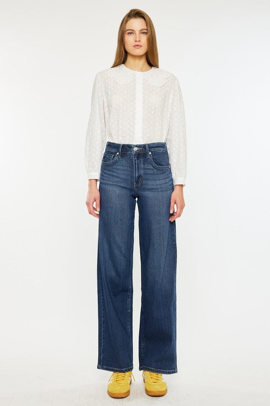 High Rise, Wide Leg - Dark Wash-denim- Hometown Style HTS, women's in store and online boutique located in Ingersoll, Ontario