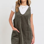 Casual Overall Corduroy Dress - Olive-Casual Dresses- Hometown Style HTS, women's in store and online boutique located in Ingersoll, Ontario