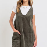 Casual Overall Corduroy Dress - Olive-Casual Dresses- Hometown Style HTS, women's in store and online boutique located in Ingersoll, Ontario