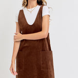 Casual Overall Corduroy Dress - Brown-Casual Dresses- Hometown Style HTS, women's in store and online boutique located in Ingersoll, Ontario