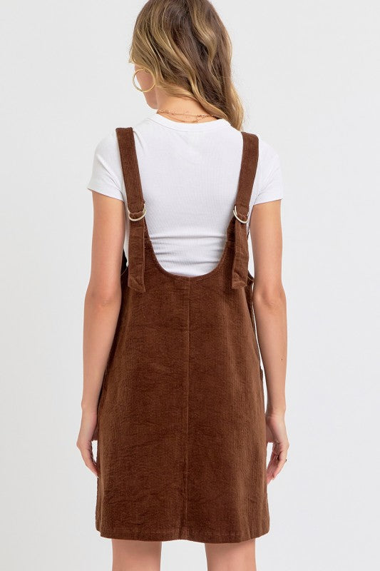 Casual Overall Corduroy Dress - Brown-Casual Dresses- Hometown Style HTS, women's in store and online boutique located in Ingersoll, Ontario