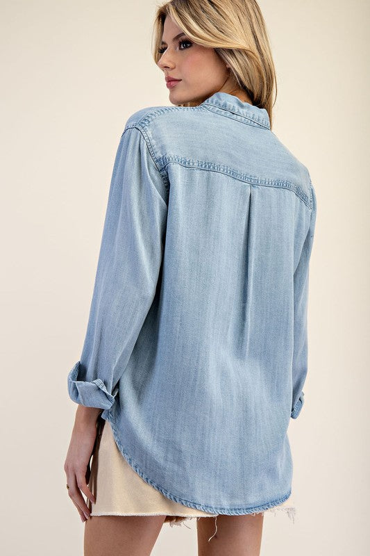 Tencel Long Sleeve Top - Light Denim-Tops- Hometown Style HTS, women's in store and online boutique located in Ingersoll, Ontario