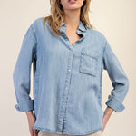 Tencel Long Sleeve Top - Light Denim-Tops- Hometown Style HTS, women's in store and online boutique located in Ingersoll, Ontario