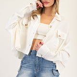 Textured Cropped Pull On - Cream-jacket- Hometown Style HTS, women's in store and online boutique located in Ingersoll, Ontario