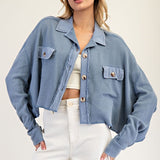 Washed Textured Cropped Jacket - Denim-jacket- Hometown Style HTS, women's in store and online boutique located in Ingersoll, Ontario