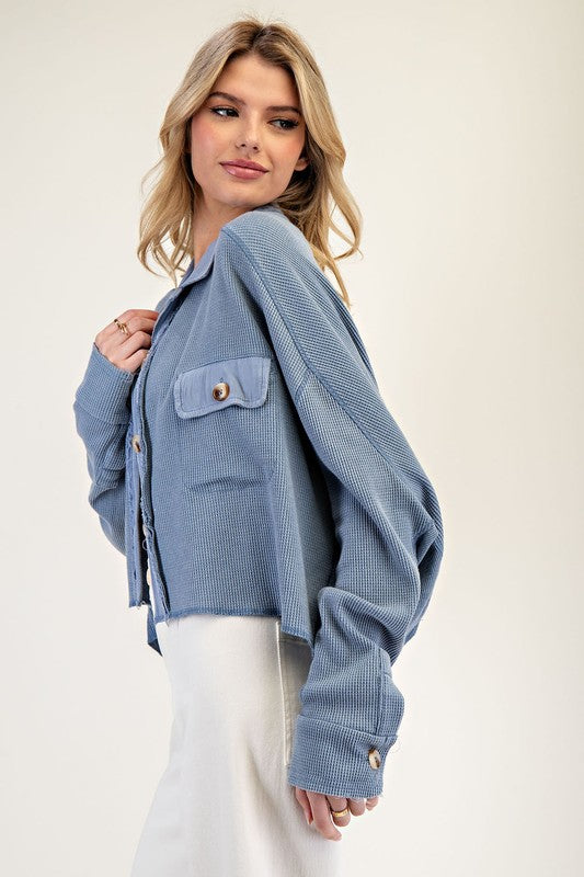 Washed Textured Cropped Jacket - Denim-jacket- Hometown Style HTS, women's in store and online boutique located in Ingersoll, Ontario