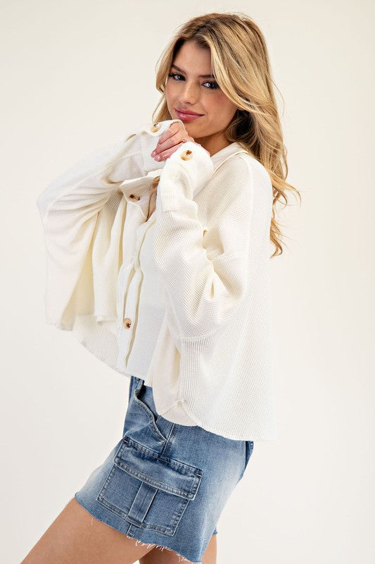 Textured Cropped Pull On - Cream-jacket- Hometown Style HTS, women's in store and online boutique located in Ingersoll, Ontario