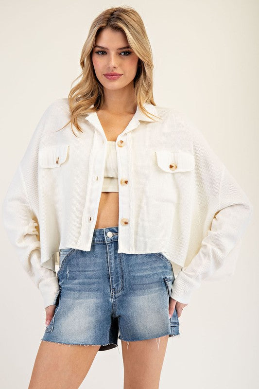 Textured Cropped Pull On - Cream-jacket- Hometown Style HTS, women's in store and online boutique located in Ingersoll, Ontario