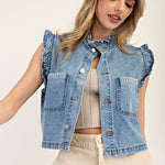 Ruffled Denim Vest-vest- Hometown Style HTS, women's in store and online boutique located in Ingersoll, Ontario