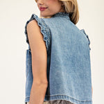 Ruffled Denim Vest-vest- Hometown Style HTS, women's in store and online boutique located in Ingersoll, Ontario