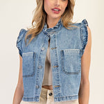 Ruffled Denim Vest-vest- Hometown Style HTS, women's in store and online boutique located in Ingersoll, Ontario
