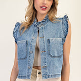 Ruffled Denim Vest-vest- Hometown Style HTS, women's in store and online boutique located in Ingersoll, Ontario
