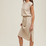Striped Muscle Tank Dress - Mocha/Cream-Dress- Hometown Style HTS, women's in store and online boutique located in Ingersoll, Ontario