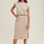 Striped Muscle Tank Dress - Mocha/Cream-Dress- Hometown Style HTS, women's in store and online boutique located in Ingersoll, Ontario