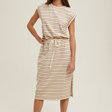Striped Muscle Tank Dress - Mocha/Cream-Dress- Hometown Style HTS, women's in store and online boutique located in Ingersoll, Ontario