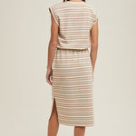 Striped Muscle Tank Dress - Mocha/Cream-Dress- Hometown Style HTS, women's in store and online boutique located in Ingersoll, Ontario