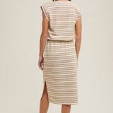 Striped Muscle Tank Dress - Mocha/Cream-Dress- Hometown Style HTS, women's in store and online boutique located in Ingersoll, Ontario