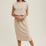 Striped Muscle Tank Dress - Mocha/Cream-Dress- Hometown Style HTS, women's in store and online boutique located in Ingersoll, Ontario
