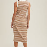 Striped Midi Ribbed Knit Dress - Mocha/Cream-dress- Hometown Style HTS, women's in store and online boutique located in Ingersoll, Ontario