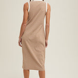 Striped Midi Ribbed Knit Dress - Mocha/Cream-dress- Hometown Style HTS, women's in store and online boutique located in Ingersoll, Ontario