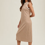 Striped Midi Ribbed Knit Dress - Mocha/Cream-dress- Hometown Style HTS, women's in store and online boutique located in Ingersoll, Ontario