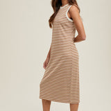 Striped Midi Ribbed Knit Dress - Mocha/Cream-dress- Hometown Style HTS, women's in store and online boutique located in Ingersoll, Ontario