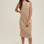 Striped Midi Ribbed Knit Dress - Mocha/Cream-dress- Hometown Style HTS, women's in store and online boutique located in Ingersoll, Ontario