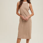 Striped Midi Ribbed Knit Dress - Mocha/Cream-dress- Hometown Style HTS, women's in store and online boutique located in Ingersoll, Ontario