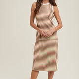 Striped Midi Ribbed Knit Dress - Mocha/Cream-dress- Hometown Style HTS, women's in store and online boutique located in Ingersoll, Ontario