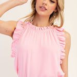 Ruffle Edge Sleeveless Top - Pink-Tops- Hometown Style HTS, women's in store and online boutique located in Ingersoll, Ontario