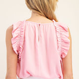 Ruffle Edge Sleeveless Top - Pink-Tops- Hometown Style HTS, women's in store and online boutique located in Ingersoll, Ontario