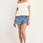 Flowy Puff Sleeve Top - White-Tops- Hometown Style HTS, women's in store and online boutique located in Ingersoll, Ontario