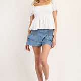 Flowy Puff Sleeve Top - White-Tops- Hometown Style HTS, women's in store and online boutique located in Ingersoll, Ontario