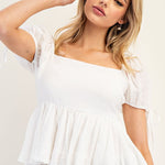 Flowy Puff Sleeve Top - White-Tops- Hometown Style HTS, women's in store and online boutique located in Ingersoll, Ontario