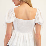 Flowy Puff Sleeve Top - White-Tops- Hometown Style HTS, women's in store and online boutique located in Ingersoll, Ontario