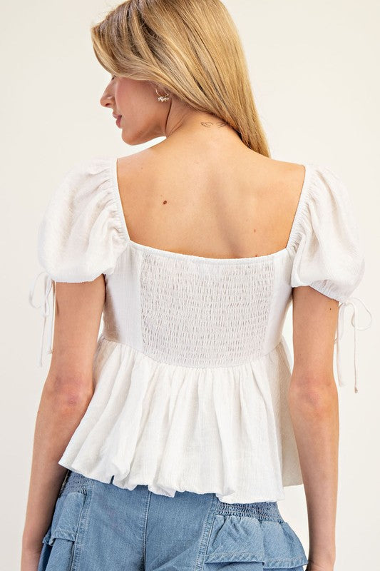 Flowy Puff Sleeve Top - White-Tops- Hometown Style HTS, women's in store and online boutique located in Ingersoll, Ontario