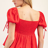 Flowy Puff Sleeve Top - Red-Tops- Hometown Style HTS, women's in store and online boutique located in Ingersoll, Ontario